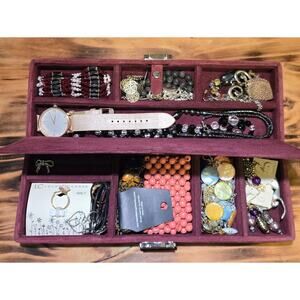 Jewelry Box Lot Of 35 Vintage to Modern Costume Jewelry Wearable & Craft Repair